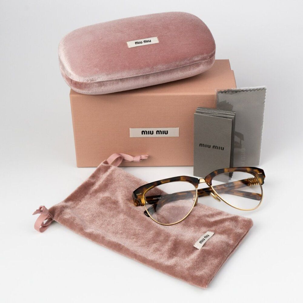 NEW Miu Miu MU09ZS 19P08N Trotoise Clear Blue Light Browline Unisex Eyeglasses